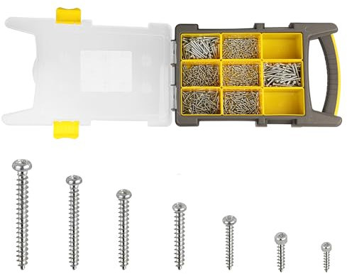 Belle Vous Set Viti Autofilettanti Assortite da 850 Pezzi con Scatola - Viti Zincate M2,6-M4 - Kit Viti a Testa Svasata per Legni Duri e Teneri, Lavori di Falegnameria e Riparazioni Fai-da-te