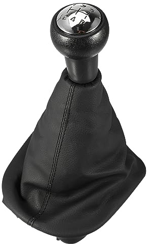 A ABSOPRO Funda Palanca Cambio 5 Velocidades Para Peugeot 207 06-13 1Uds | Para Peugeot 307 01-08 Y 406 96-04, Negro Y Plateado, Abs Y Piel, 14.5X14X26Cm, Diámetro 12Mm