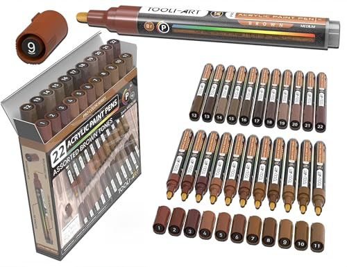 Juego de 22 Marcadores de Pintura Acrílica Pro Colour Series - Set de 3 mm Mediano para Roca, Tazas de Vidrio, Madera, Metal, Plástico, Lienzo - Bricolaje, No Tóxico, a Base de Agua