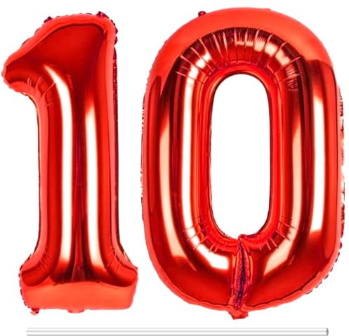 LAPONO Globos de Cumpleãnos 10 Rojos, 83CM Número 1 y 0 Rojo Globo Helio Inflable de Lámina Decoracion Cumpleaños 10 Años Niños Globo Numeros Gigantes para Boda Aniversario Fiestas