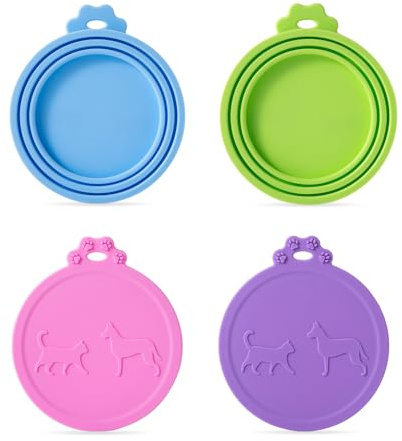 SLSON 4 Pack Pet Food Can Covers Universal Cat Dog Food Can Lids 1 Fit 3 Standard Size Can Tops for Pet Food Storage,4 Colors