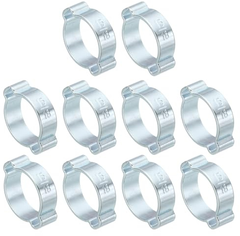 PATIKIL 10 Piezas 15-18mm Abrazadera de Manguera de Doble Oreja O Clips, Galvanizado Acero Engarzado Anillos para Conexiones de Accesorios de Tubería Tubo, Tono Plateado