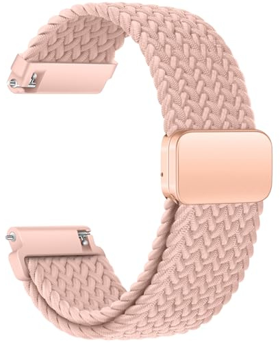 AidorMax Watch Straps - Quick Release Elastic Braided Watch Bands 22mm, Soft Breathable Fabric Replacement Strap with Adjustable Magnetic Buckle for Smartwatches and Wristwatches Men Women (Pink)