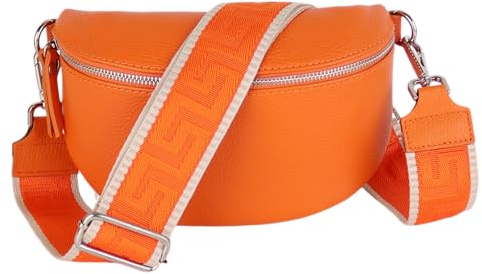 MIRROSI® Bauchtasche Damen, Echtleder, Made in Italy, Umhängetasche, Brusttasche, Crossbody Bag (1 Tasche & 2 Gurte)