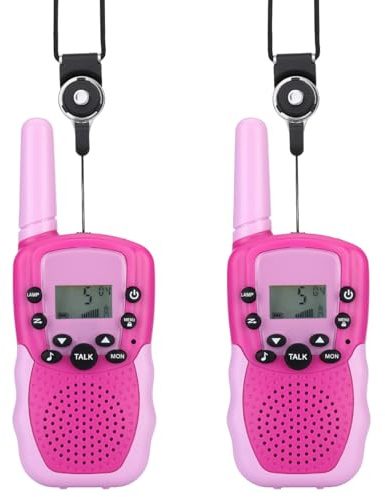 NK Walkie-Talkie per Bambini di 4 5 6 7 8 9 Anni (Batterie Incluse) - Lunga Distanza 3km, Display LED, 22 Canali, Giocattolo per Bambini con Torcia, Regalo di Natale Compleanno, Colore Rosa/Viola