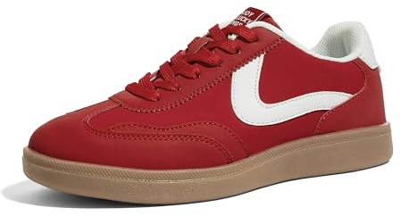 LUCKY STEP Dam Retro Sneakers - Klassiska & Avslappande Promenadskor med Gummissula för Bättre Grepp & Komfort | Perfekt för Vardag och Sport (Röd, 10US-41EU-8UK)