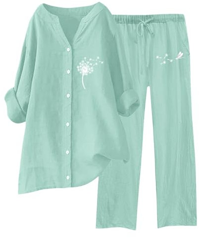 2-teiliges Damen-Outfit, Bluse mit weitem Bein, Taschen, elastische Hosen-Sets, lässig, V-Ausschnitt, Hemd, Hose, modische Streetwear Große Größen Damen Thermohose