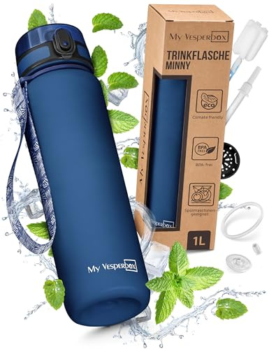 My Vesperbox® Trinkflasche Kinder [1000ML] - Wasserflasche Kohlensäure Geeignet & Auslaufsicher - Water Bottle Kids - für Schule & Sport - Kinderflasche für Mädchen & Jungen - inkl. Ersatzdichtung