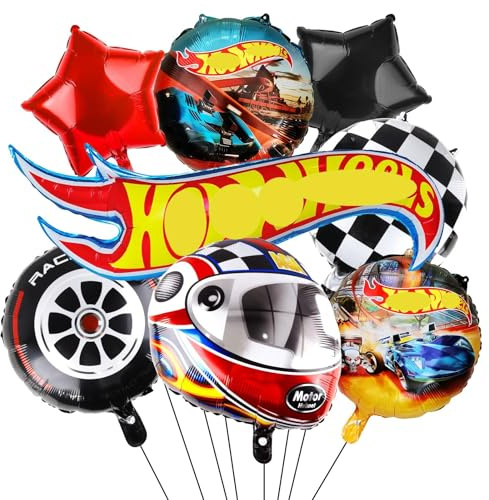 Luclay Geburtstags Deko Junge- Car Foilballoons Auto Party Deko Party Supplies Autofelgen Motorrad Helmen Radfelgen Rennwagen Luftballons Partyzubehör für Kindergeburtstag Babypartys Deko