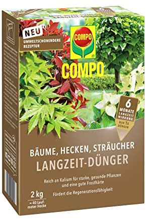 COMPO Alberi, siepi, arbusti fertilizzante a lungo termine, ricetta più rispettosa dell'ambiente, effetto a lungo termine, 2 kg, per 40 metri lineari siepi