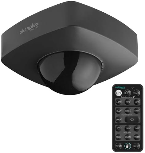 Oktaplex 2er Set Tim Bewegungsmelder 360 Grad aussen Infrarot-Sensor inkl. Fernbedienung Decken-Bewegungsmelder IP65 anthrazit 230V