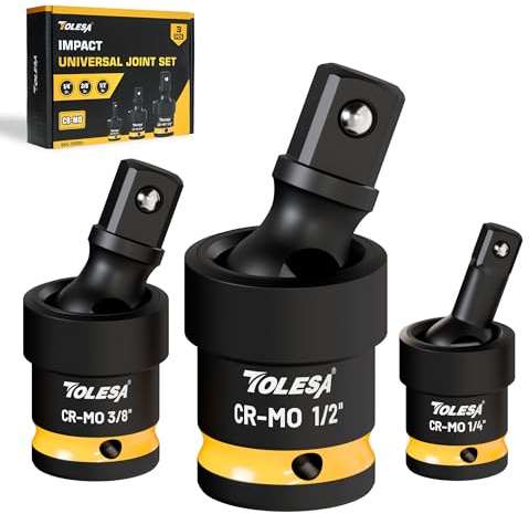 TOLESA Swivel Socket Set, Impact Universal Joint-Socket Set, 1/2, 3/8, 1/4 Flexible Socket Swivel Set Premium CR-MO Steel U Joint Adapter Wobble