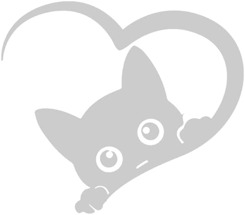 Samunshi® Herz mit Katze als Aufkleber für Auto Motorrad Helm Fahrrrad Notebook Tablet Autoaufkleber Sticker Heartbeat EKG Motorradaufkleber Silhouette 10 x 8,7cm silbermetalleffekt