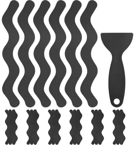 M METERXITY 24 PCS Anti Slip Shower Stickers Black S Bathtub Non-Slip Stickers Safety Bathtub Strips Adhesive Decals with Scraper for Shower/BathTub/Stairs Steps/Floor/Ladders