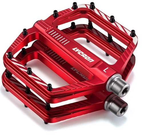 LYCAON Pedali per Bicicletta, Pedale per Bici Antiscivolo in Lega di alluminio CNC, CR-MO & Cuscinetti Pedali per BMX MTB 9/16 Pollici (Rosso)