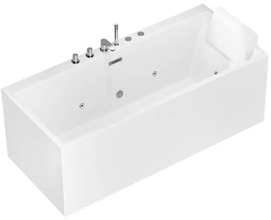 Home Deluxe Bañera con función hidromasaje AMBER - 170 x 58 x 80 cm I Bañera acrílica, spa, bañera de lujo, baño, cuarto de baño, chorros de masaje, esquina hidromasaje, exenta, iluminación LED, dos