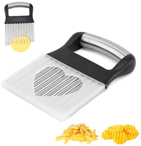 Gosknor Wellenschneider für Kartoffeln, 13x9,5cm Gewelltes Hackmesser Pommes-Frites-Schneider aus Edelstahl Küchenmesser für Gurken Karotten Tomaten und Obst