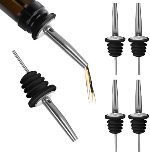 6 Pcs Bottle Pourers for Spirits, Stainless Steel Bottle Pourers, Oil Pourer Spout for Cocktails, Wine, Olive Oil, Syrup, Vinegar Bottles