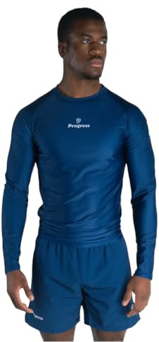 Progress Jiu Jitsu Academy Long Sleeve Rashguard | Comfortable & Durable BJJ Rash Guard | Flexible Rash Guard for Grappling, Navy, XL
