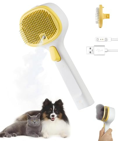 Anti-Static Steam Cat Brush-Dog Grooming Brush with Release Button,Dog Comb,Pet Hair Remover,Rechargeable for Pet Grooming Kit,Self Cleaning Slicker Steamy Cat Comb With Water Tank