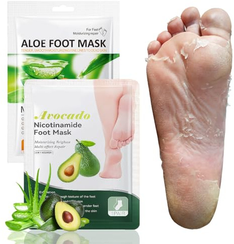 2 Paia Maschera Piedi Esfoliante, Rimuove Pelle Morta Ripara Talloni, Maschera idratante i piedi una pelle liscia per uomini e donne (Aloe Vera + Avocado)