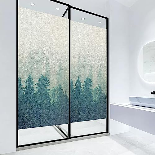Vinilo Ventana Anti Sol Árbol Verde Gris Vinilos para Cristales Translucido Window Film Vinilo Opaco para Ventanas Privacidad Lámina Privacidad Ventana Baño Cocina 45x100cm/1 Pcs