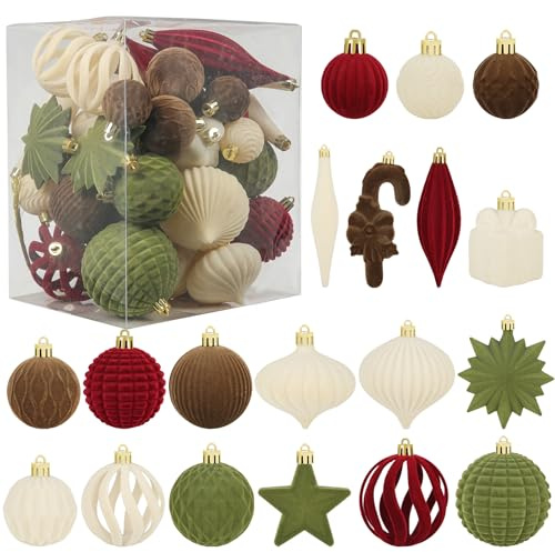 50 Pcs Velvet Christmas Ornaments Balls Set, Multi Size Color Hanging Balls for Xmas Tree Decorations Wreath Garland Wedding Holiday Party Office Home Decor