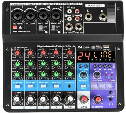 Console Di Missaggio Portatile 6 Canali Scheda Audio Bluetooth USB Riproduzione Registrazione Riproduzione Computer Mini Mixer Audio Trasmissione