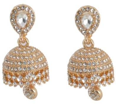 Pendientes tradicionales indios Jhumki para mujer, chapados en plata/oro con cristales en forma de campana, pendientes vintage estilo boho tipo candelabro, joyería hipoalergénica para festivales y