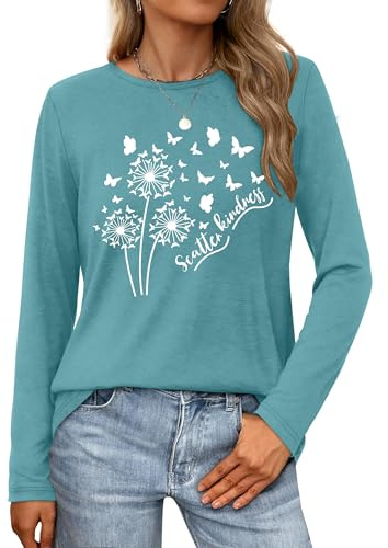tiorhooe Long Sleeve Tops Women Casual Crew Neck Fashion Going Out Tee Top