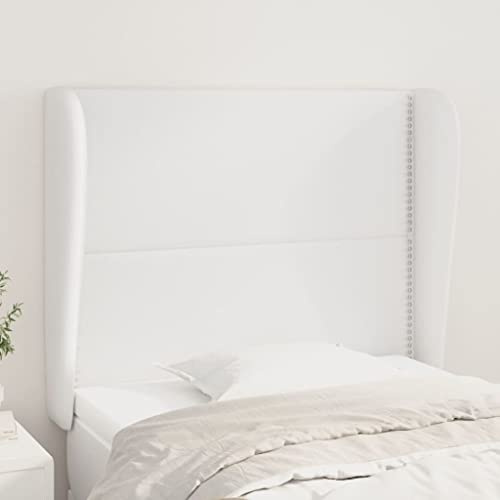 Qnhdfrt Kopfteil mit Ohren Bett 103x23x118/128 cm Höhenverstellbar Kunstleder Weiß Robuste Lärchenholzbeine Modernes Design für Schlafzimmer und Gästezimmer