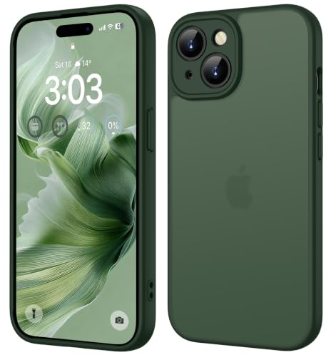 ORDA für iPhone 15 Hülle, Vollständiger Kameraschutz Stoßfest, Grün | Matt Handyhülle für iPhone 15, Kratzfest Transluzente Rückseite Schutzhülle, Anti-Fingerabdruck Case