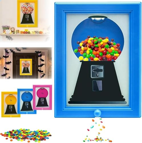 Candy Dispenser Picture Frame, Gumball Machine, Vintage Hanging Candy Machine Art, Wall Mounted Candies Dispensers Kitchen for Candies, Nuts, Dog Cat Treats,Holiday Gifts (Blue)