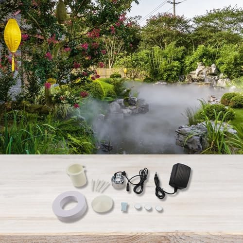 Oniissy Juego de nebulizador con nebulizador de 350 ml, protector contra salpicaduras, flotador y 3 discos de repuesto para estanques, fuentes y rocallas – Adaptador de Reino Unido incluido