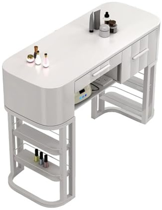 Estación de Mesa de manicura Profesional Moderna con cajones de Almacenamiento y estantes Abiertos para técnicos de uñas y Salones