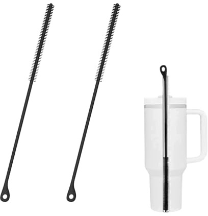 YCSHIPO Silicone Straw Cleaning Brush Set, 9.5in Long Bottle Lid & Straw Cleaner for Travel & Home Use (2pcs, Black)