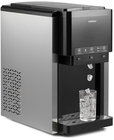 COSTWAY 3 in 1 Wasserspender mit Eiswürfelmaschine, Eiswürfelbereiter mit zerstoßenem EIS, 12 Eiswürfel in 9 Min, Eisbereiter 20 kg/Tag für Zuhause, Küche & Büro