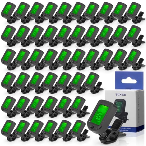 Boao 50 Pcs Guitar Tuner, Clip on Tuner with Chromatic Modes, Digital Electronic Clear LCD Display, 360 Degree Rotation for Acoustic/electric Guitar, Ukulele, Bass, Violin, Banjo, Mandolin
