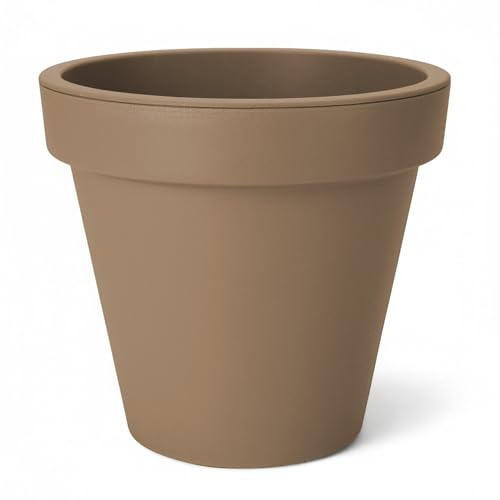 Spetebo Plastblomkruka XXL rund Ø 58 cm – mocka – blomkruka stor för utomhus- och inomhusbruk – trädgård blomkruka blomkruka planteringskruka ytterkruka