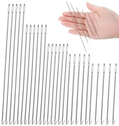 25PCS Sewing Needles Large Eye, Long Needle for Leather Repair, Canvas, Carpet, Cushion, Curtain Stitching, and DIY Crafts, 5 Sizes (3, 3.5, 4, 5, 6)