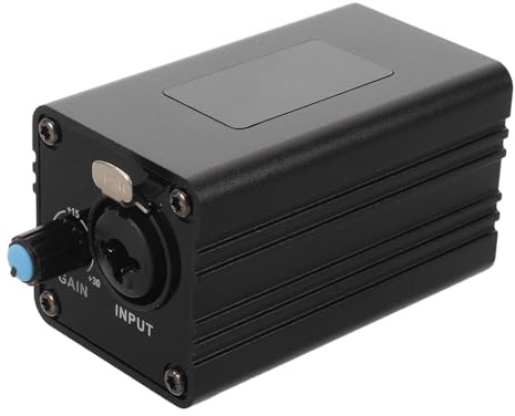 WESIEVYA Dynamischer Mikrofonverstärker mit 48V Phantomspeisung, +30dB Vorverstärker mit hoher Verstärkung für Kondensatormikrofone, geeignet für Podcasts/Live-Streaming, kompatibel mit XLR- und