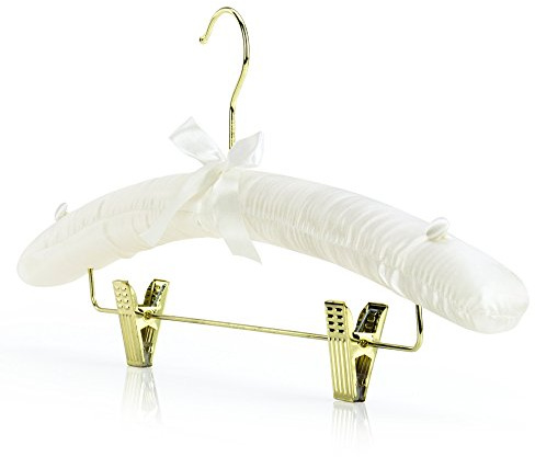 Hangerworld 43cm Wattierter Satin Kleiderbügel Beige Mit goldenen Klammern Clips Vintage Look