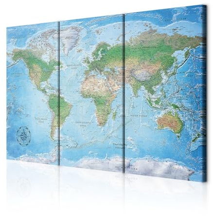 decomonkey Bilder Weltkarte 120x80 cm 3 Teilig Wandbild Groß Leinwandbild XXL Deko Wohnzimmer Schlafzimmer Büro Wanddeko Leinwand Pictures For Wall Poster Welt Karte Landkarte Kontinente bunt