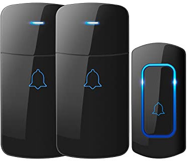 Wireless Doorbell, NOVETE 1300ft Long Range Door Bells Chime, IP55 Waterproof Electric Cordless Doorbell, 1 Push Button and 2 Plug-in Receivers with LED Flash, 52 Melodies, 5 Volume Levels