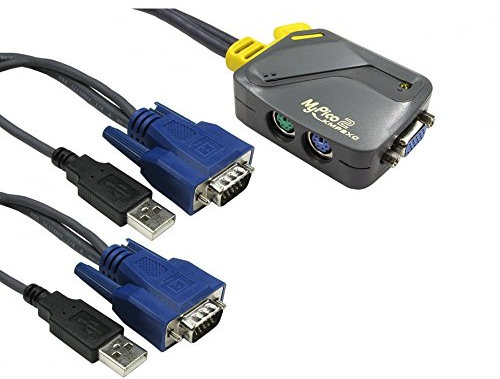 2 Port Micro KVM SVGA VGA & USB Switch Cable Allows 1 User To Control 2 PCs