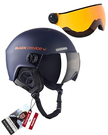 Black Crevice Skihelm Arlberg mit 2 Visier, Navy/orange, S/M