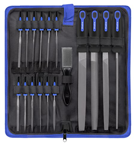 Preciva 18PCS File Set, 18 in1 High Carbon Steel Multipurpose File Set Includes 4PCS Flat/Triangle/Half-Round/Round Large File and 12PCS Needle File and ONE Scrath Brush and ONE Portable Bag
