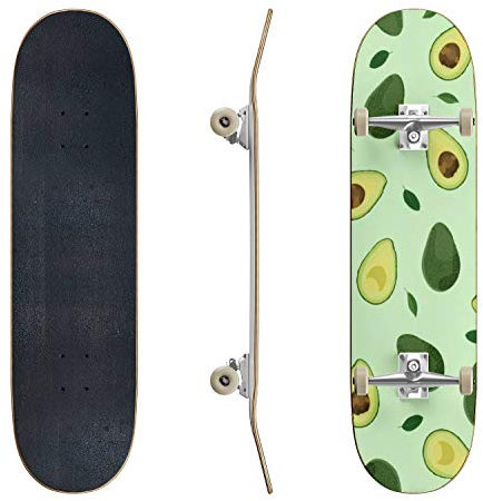 EFTOWEL Skateboards nahtloses Muster ganze und geschlitzte Avocado auf hellem grünem Hintergrund, klassisches konkaves Skateboard coole Sachen Teenager Geschenke Longboard Extremsport für Anfänger