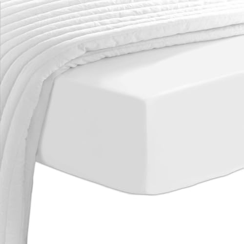Pizuna Lenzuolo con angoli Cotone 180x200 cm Bianco,400 fili con Sateen 100% Cotone a fiocco lungo lenzuolo coprimaterasso con tasca profonda 40 cm (Biancheria De Letto Bianco)