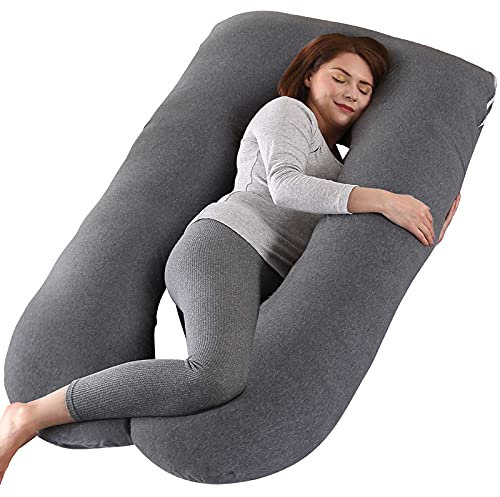 Amagoing Schwangerschaftskissen zum Schlafen, U-förmiges Mutterschaftskissen für Schwangere mit Hüfte, Bein, Rücken, Bauchunterstützung, waschbarer Jerseybezug im Lieferumfang enthalten (Dunkelgrau)